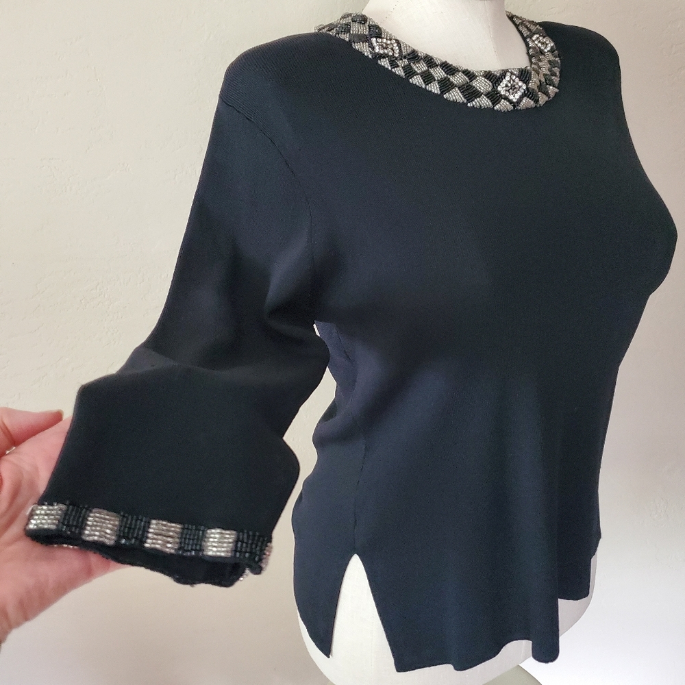 Vintage Gardy black knit beaded tunic medium